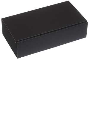 Eine versandfertige schwarze Präsentbox für zwei Flaschen.