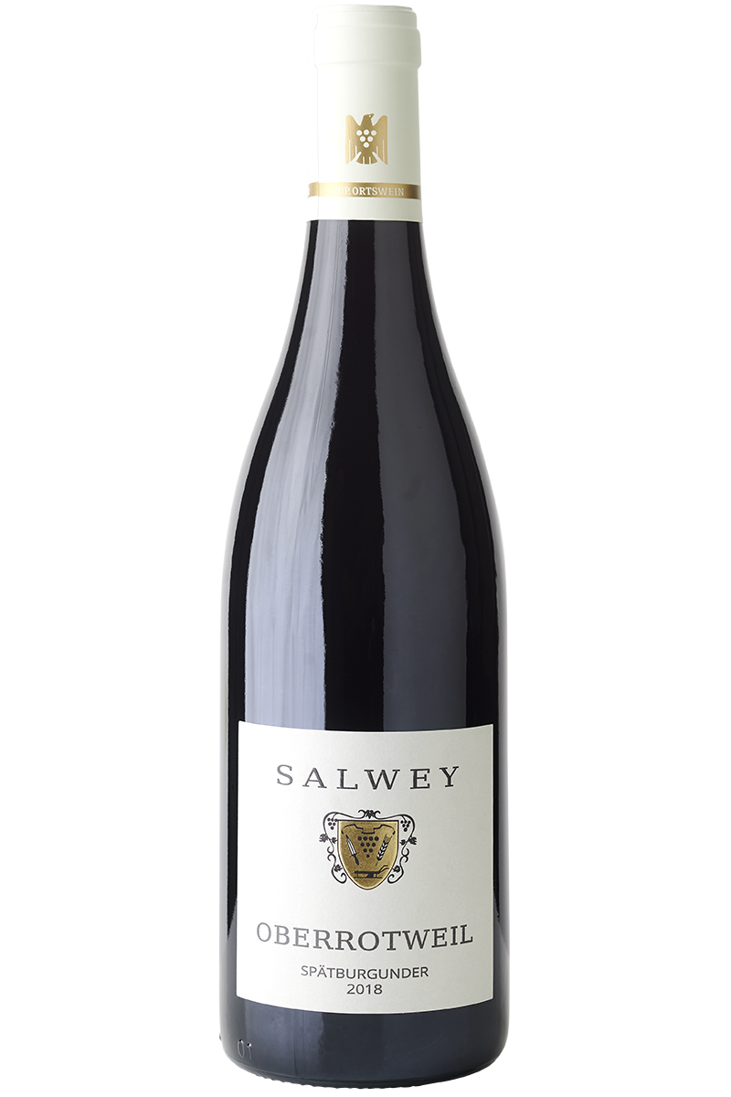 Eine Flasche deutscher Rotwein in einer Burgunder Flasche mit weisser Kapsel.