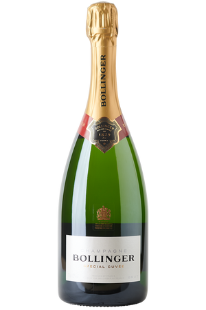 Eine Magnum Flasche Bollinger Champagner mit einer goldenen Kapsel.
