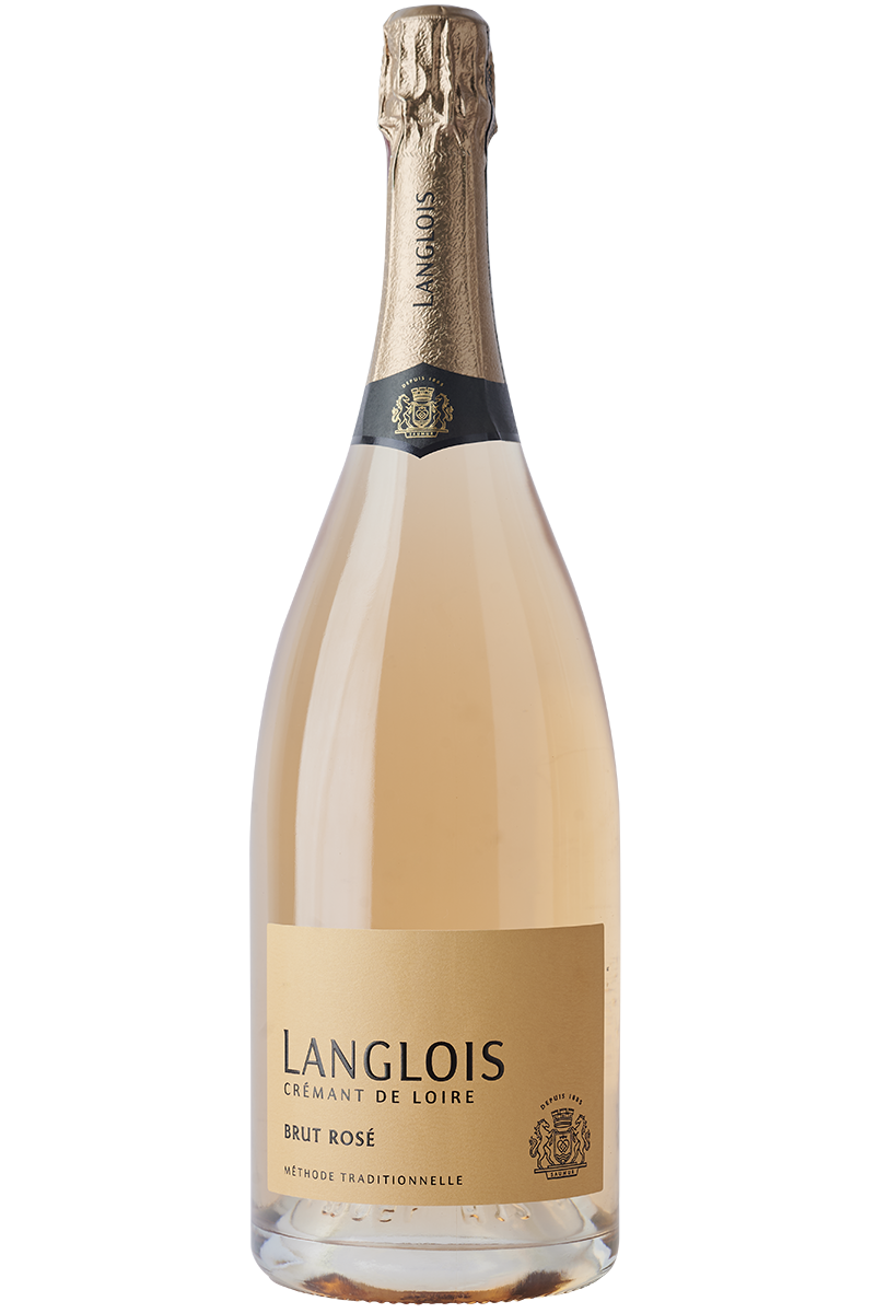Eine Flasche französischer Rosé Crémant in einer Magnum Sektflasche mit einer Kupfer farbenen Kapsel.