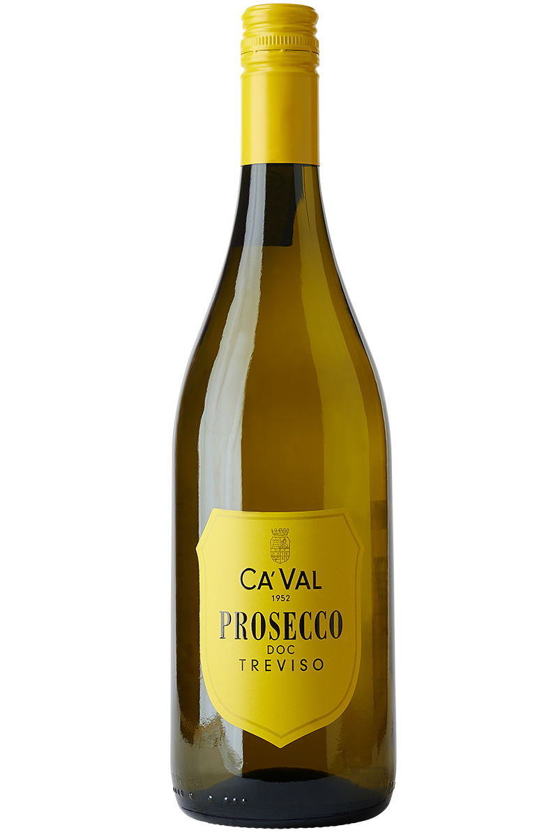 Eine Flasche italienischer Prosecco in einer Burgunder-Flasche mit einer goldenem Schraubverschluss.