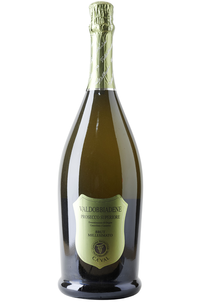 Eine Flasche italienischer Prosecco in einer großen Sektflasche mit einer grünen Kapsel.