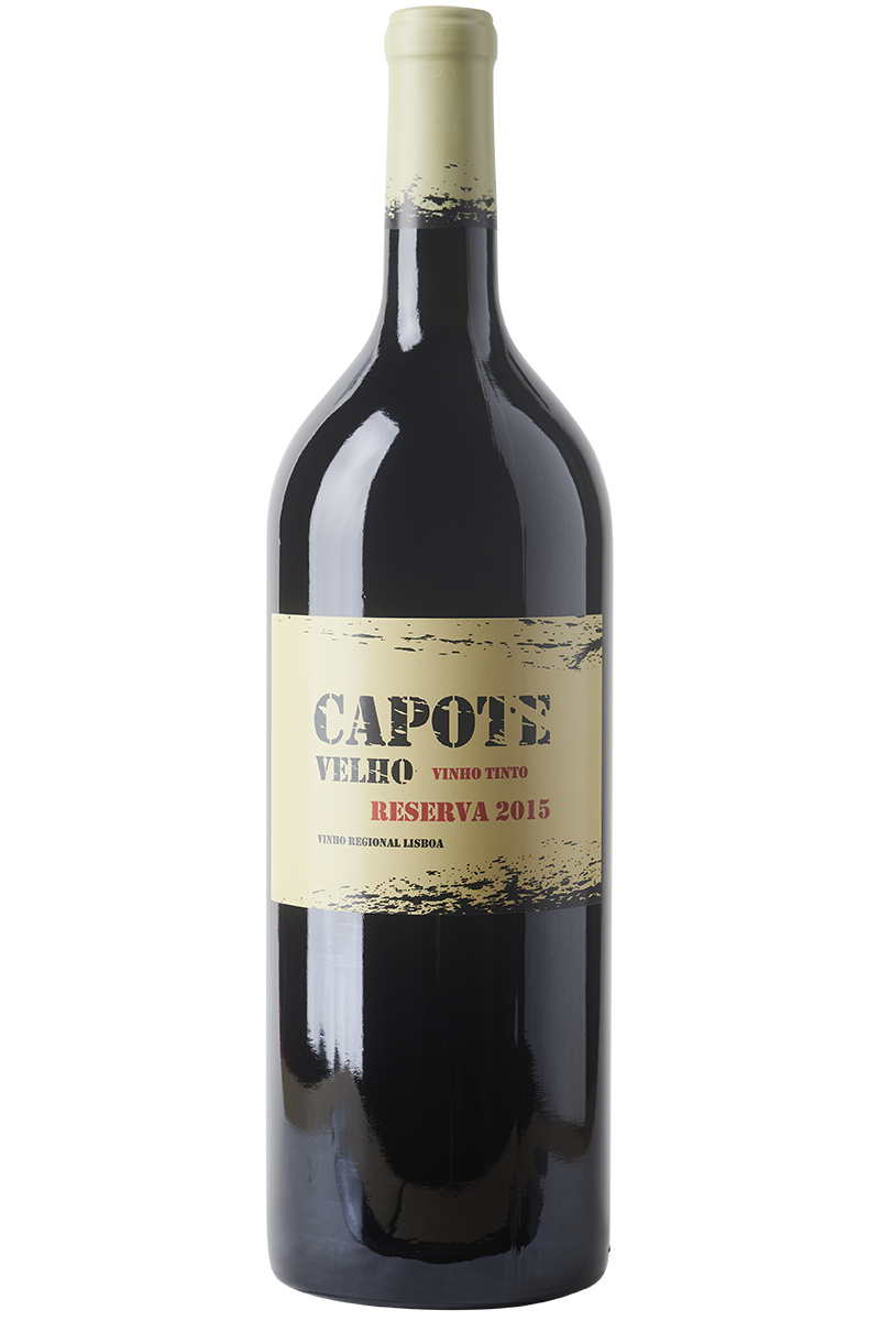 Eine Flasche Rotwein in einer Magnum Bordeaux - Flasche mit einer gelben Kapsel.