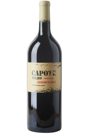 Eine Flasche Rotwein in einer Magnum Bordeaux - Flasche mit einer gelben Kapsel.