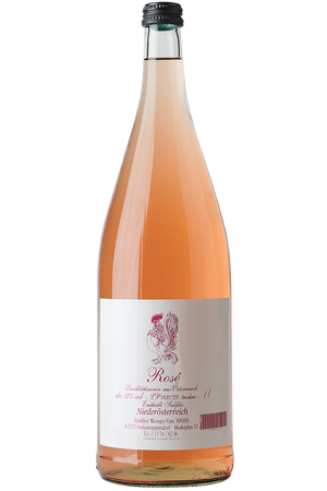 Eine Flasche österreichischer Roséwein in einer Literflasche ohne Kapsel mit Schraubverschluss.