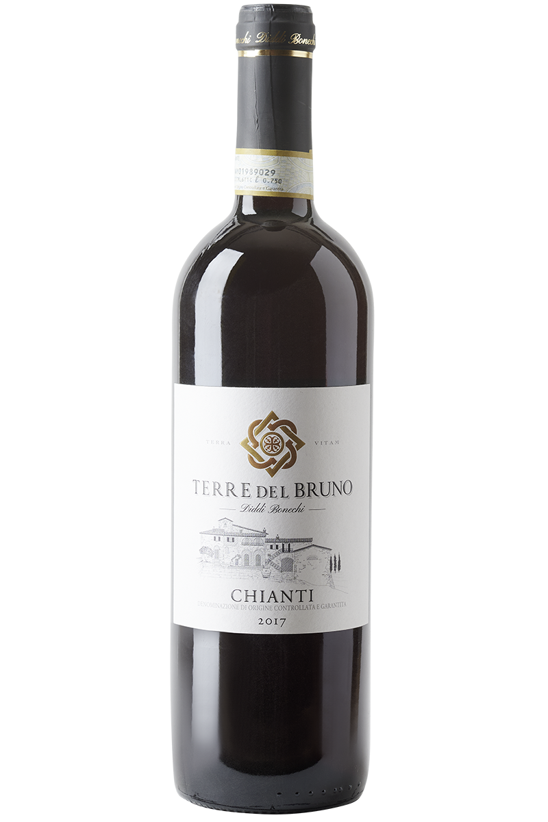Eine Flasche italienischer Rotwein in einer  Bordeaux-Flasche mit einer schwarzen Kapsel.