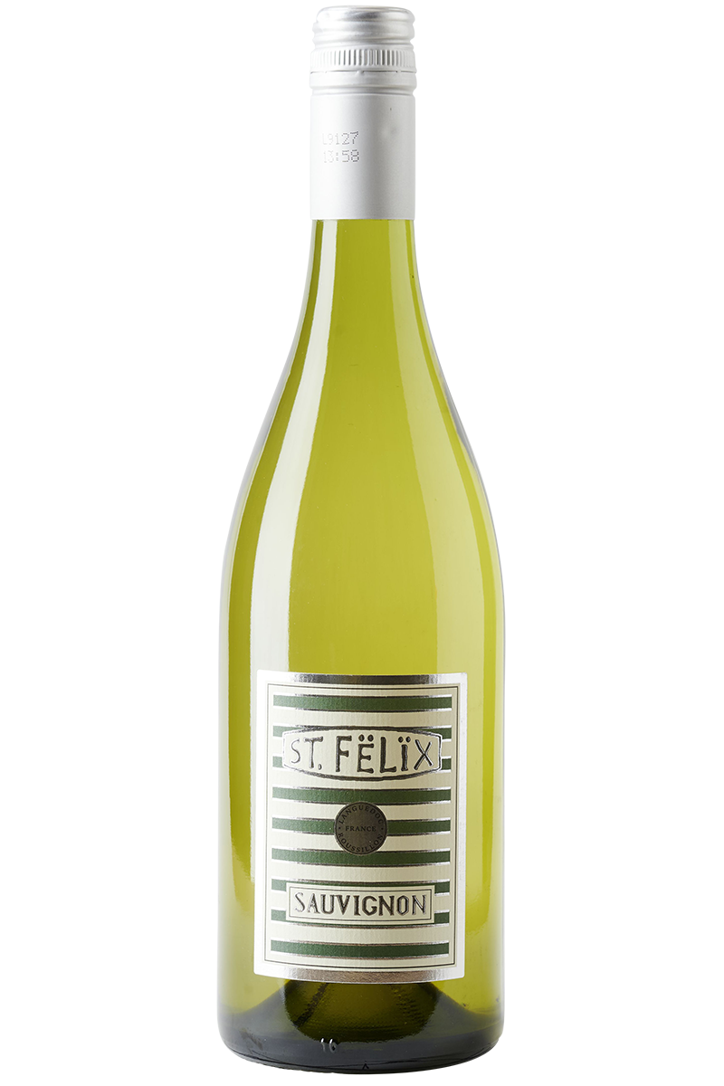 Eine Flasche französischer Weisswein in einer Burgunder Flasche mit silbernen Schraubverschluss.