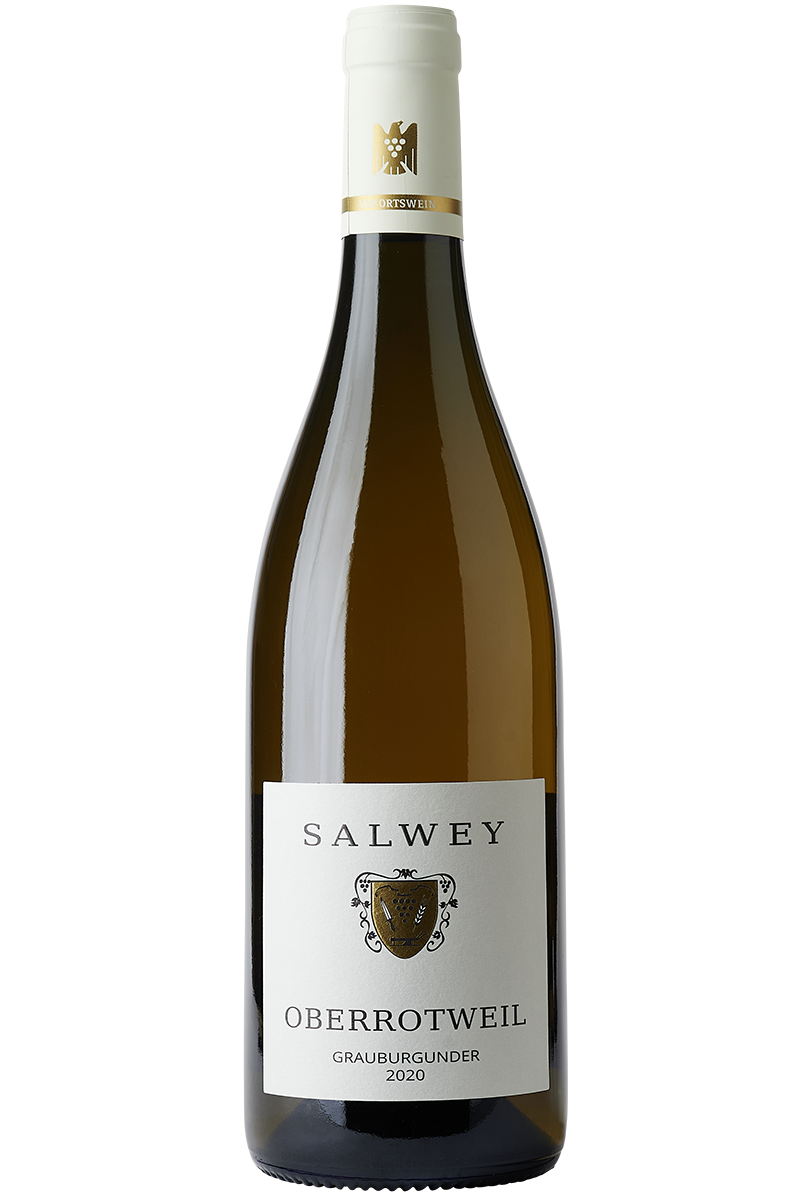 Eine Flasche deutscher Weißwein aus Grauburgunder in einer Burgunder Flasche mit einer weissen Kapsel.