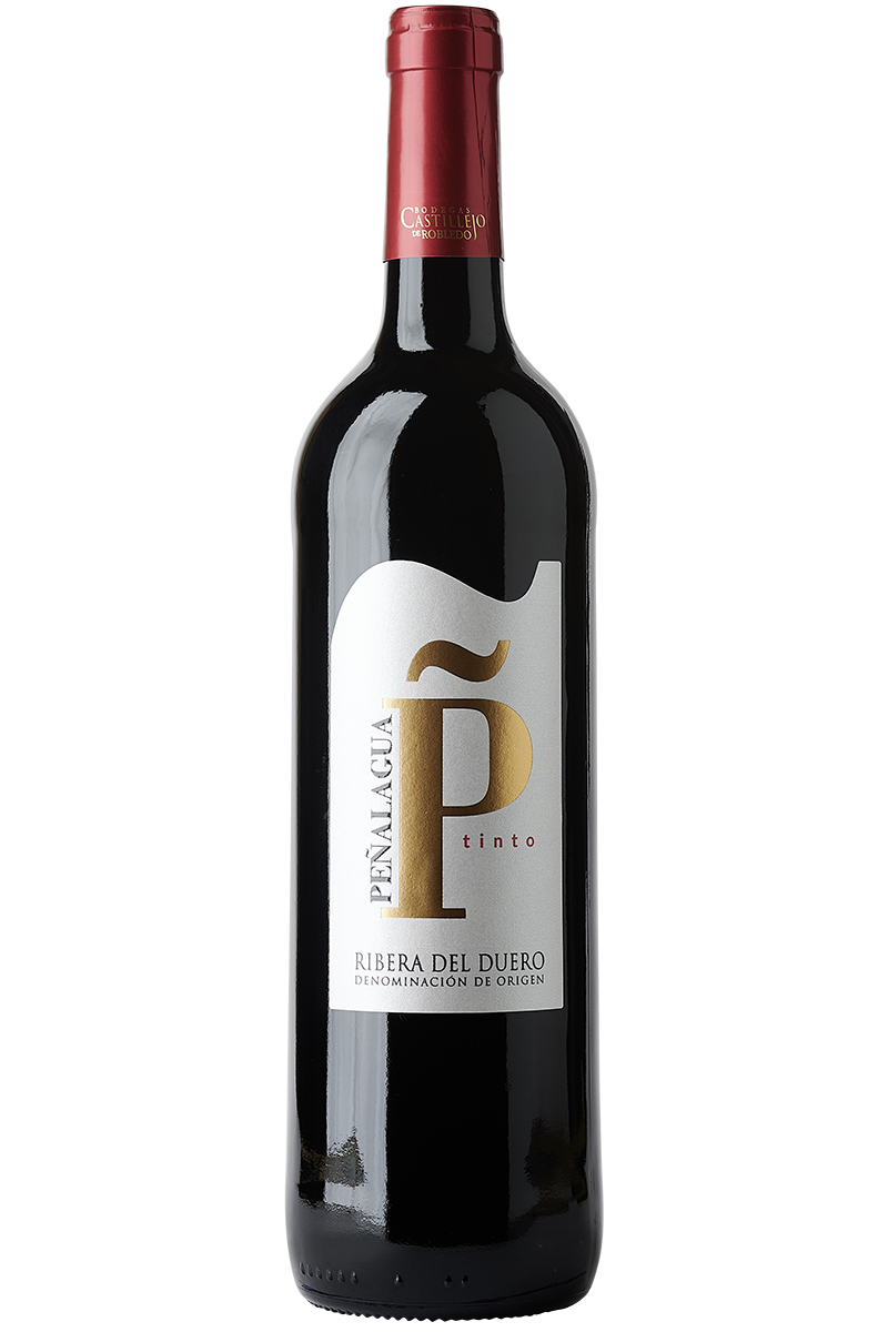 Eine Flasche spanischer Rotwein aus Tempranillo in einer Bordeaux Flasche mit einer roten Kapsel.