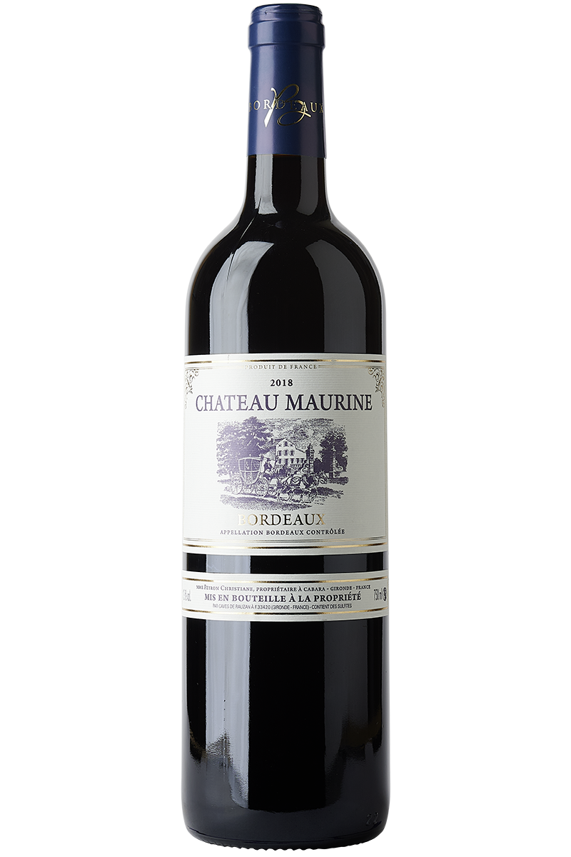 Eine Flasche französischer Rotwein aus Bordeaux in einer Bordeaux Flasche mit blauer Kapsel.