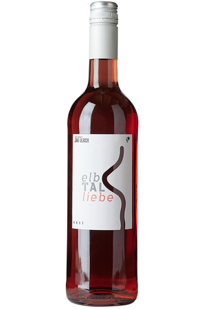 Eine Flasche deutscher Roséwein Cuveé in einer Bordeaux Flasche mit silbernem Schraubverschluss.