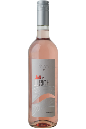 Eine Flasche deutscher Roséwein in einer Bordeaux Flasche mit einem silbernen Schraubverschluss.