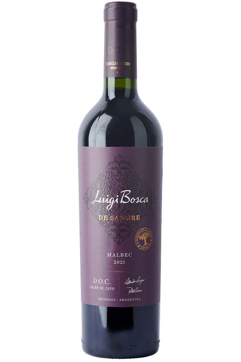 Eine Flasche argentinischer Rotwein Malbec in einer Bordeaux Flasche mit roten Kapsel.
