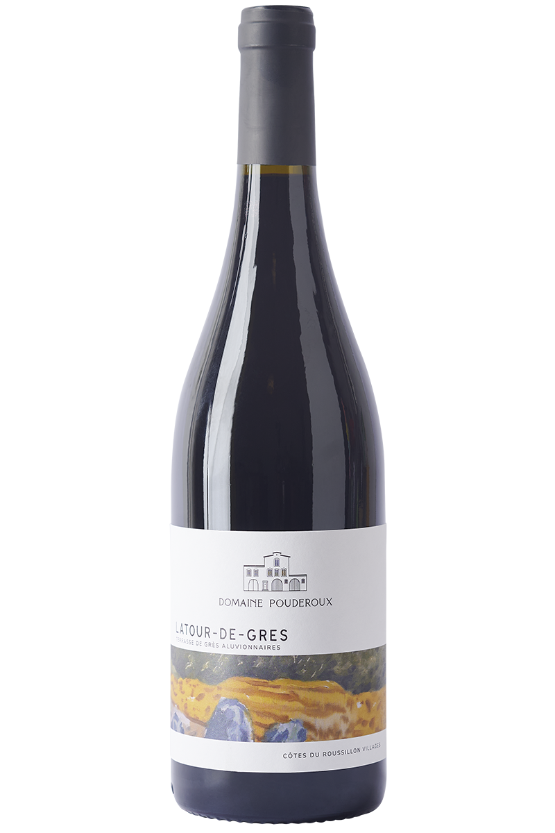 Eine Flasche französischer Bio Rotwein in einer Burgunderflasche mit schwarzer Kapsel.