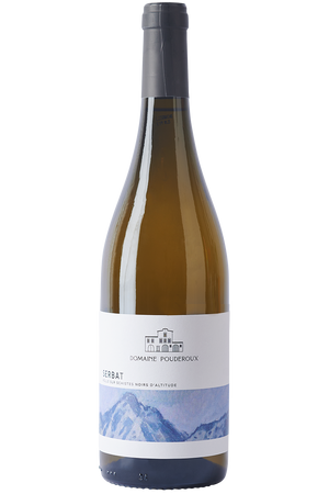 Eine Flasche französischer Bio Weisswein in einer Burgunderflasche mit schwarzer Kapsel.