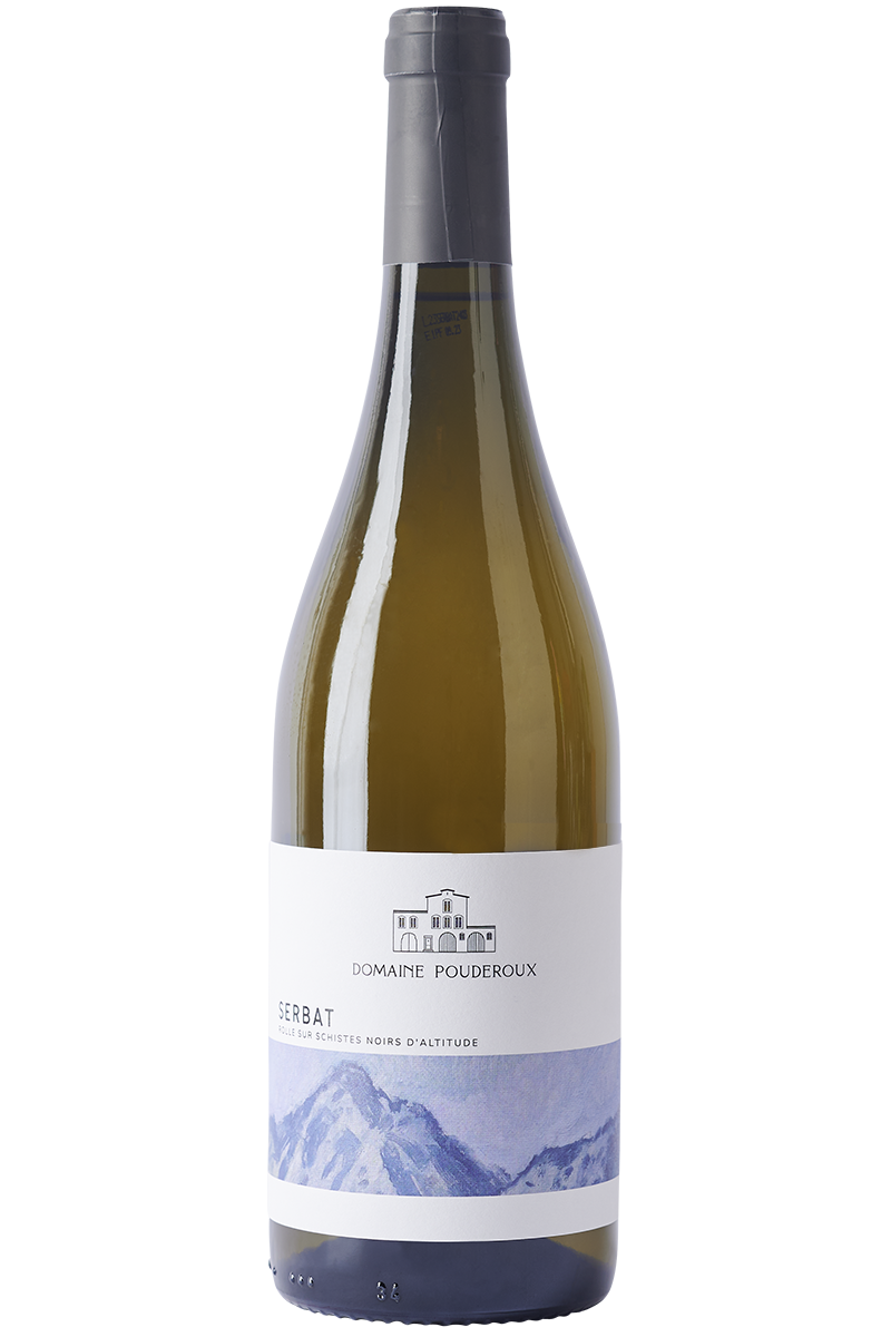 Eine Flasche französischer Bio Weisswein in einer Burgunderflasche mit schwarzer Kapsel.