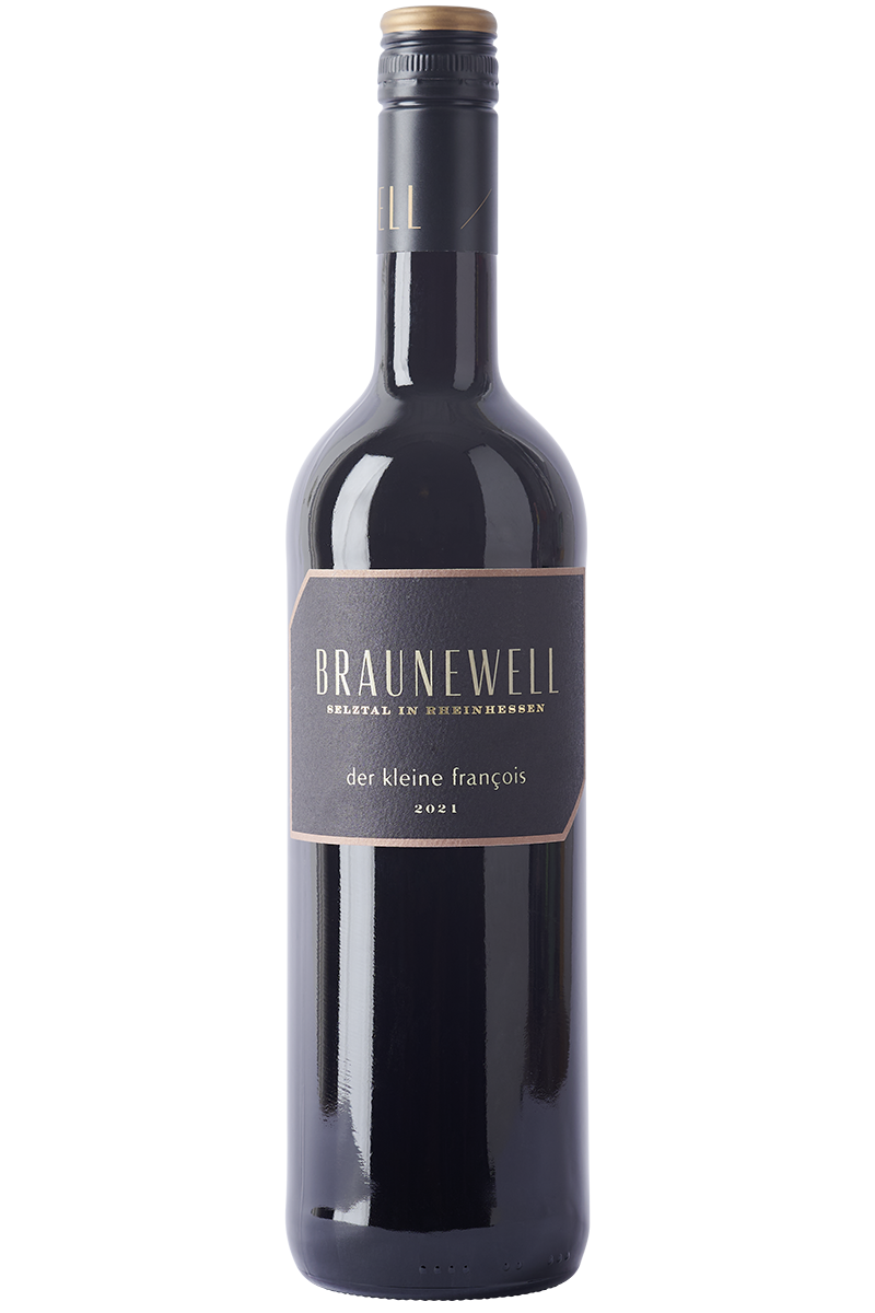 Eine Flasche deutscher Rotwein in einer Bordeaux Flasche mit einem schwarzen Schraubverschluss.