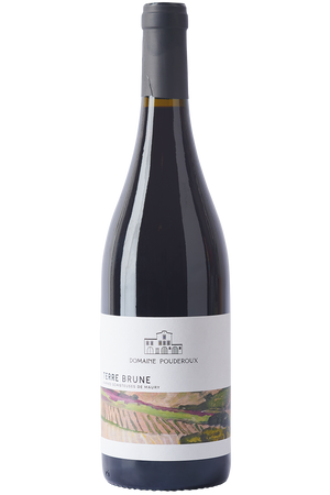 Eine Flasche französischer Bio Rotwein in einer Burgunderflasche mit schwarzer Kapsel.
