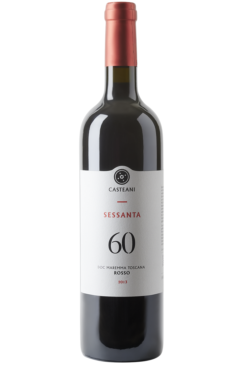 Eine Flasche italienischer Rotwein in einer Bordeaux Flasche mit einer roten Kapsel.