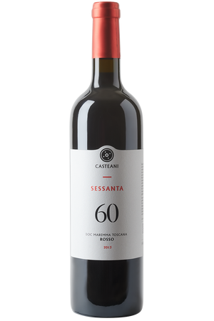 Eine Flasche italienischer Rotwein in einer Bordeaux Flasche mit einer roten Kapsel.