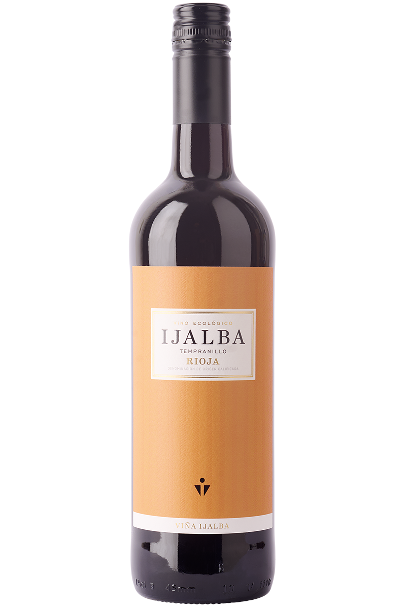 Eine Flasche spanischer Bio Rotwein aus Tempranillo in einer Bordeaux Flasche mit schwarzem Schraubverschluss.