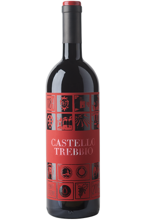 Eine Flasche italienischer Bio Rotwein aus Sangiovese in einer Bordeaux Flasche mit einer schwarzen Kapsel.