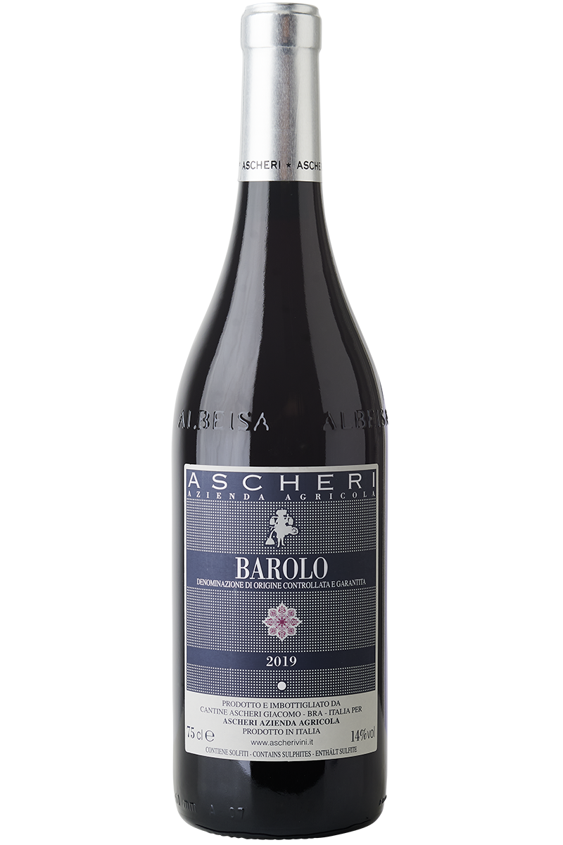 Eine Flasche italienischer Rotwein in einer Burgunder Flasche mit einer silbernen Kapsel.