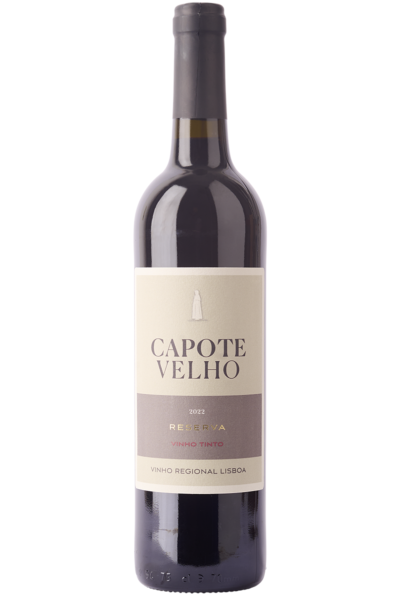 Eine Flasche portugiesischer Rotwein in einer Bordeaux - Flasche mit einer gschwarzen Kapsel.