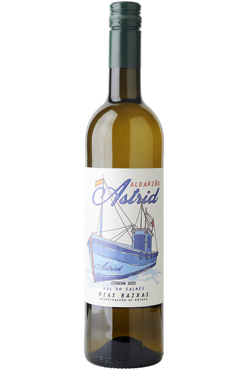 Eine Flasche spanischer Weisswein in einer Bordeaux Flasche mit einer blauen Kapsel.