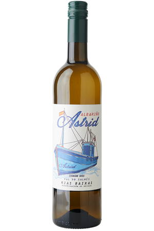 Eine Flasche spanischer Weisswein in einer Bordeaux Flasche mit einer blauen Kapsel.
