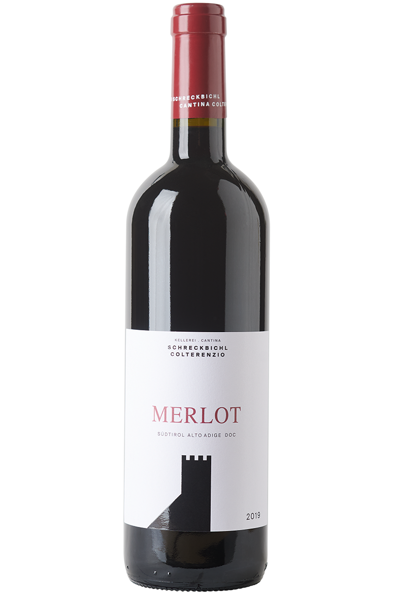 Eine Flasche italienischer Rotwein in einer Bordeaux Flasche mit einer roten Kapsel.