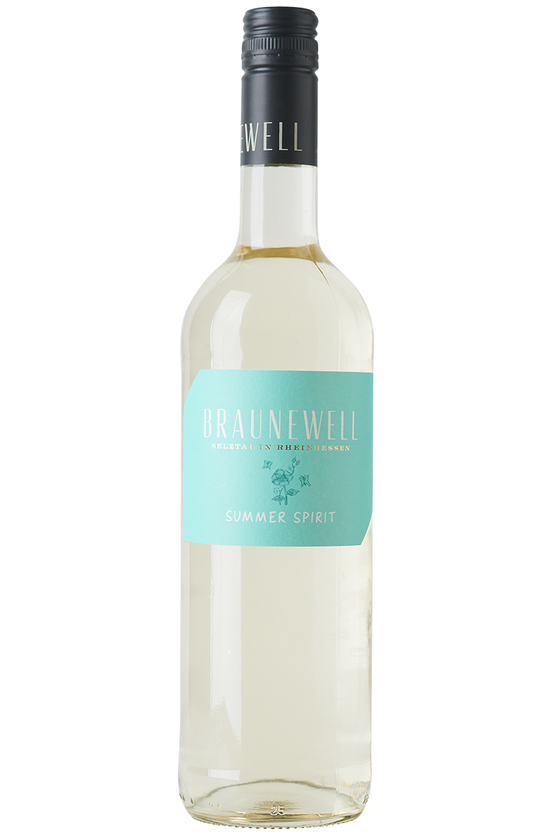 Eine Flasche deutscher Weißwein in einer Bordeaux Flasche mit einem schwarzen Schraubverschluss.