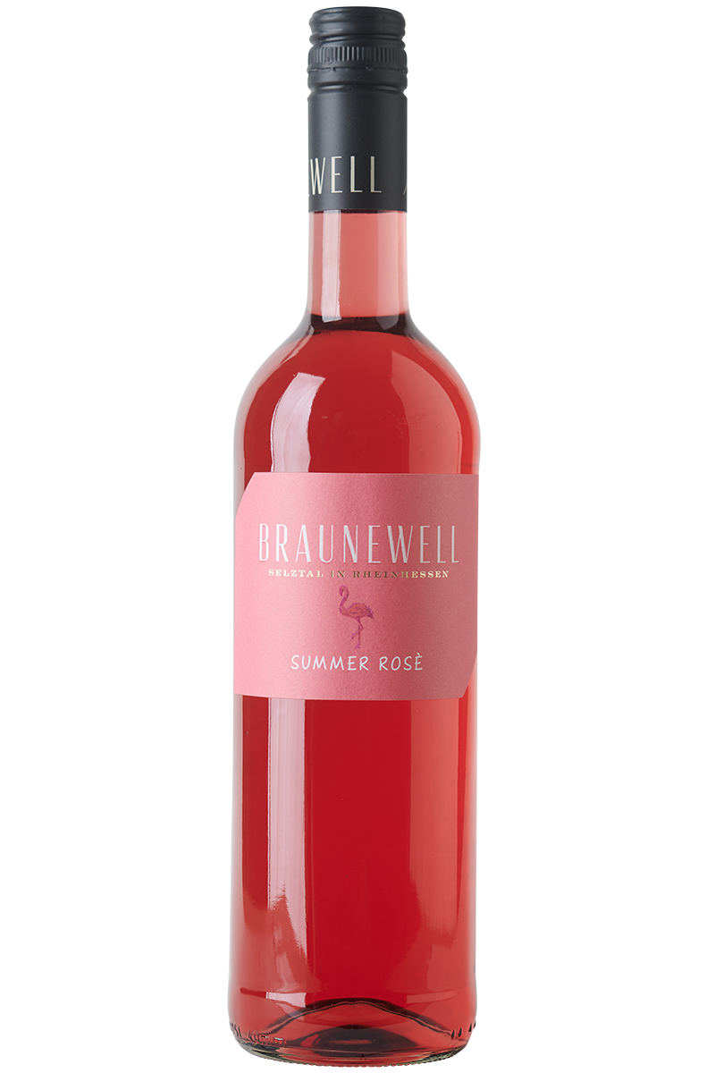 Eine Flasche deutscher Roséwein in einer Bordeaux Flasche mit einem schwarzen Schraubverschluss.