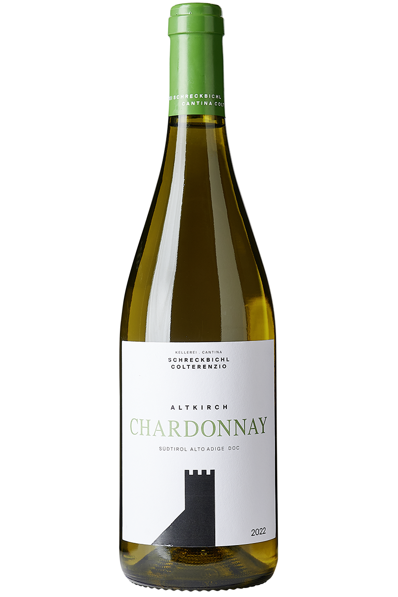 Eine Flasche italienischer Weisswein in einer Burgunder Flasche mit grüner Kapsel.