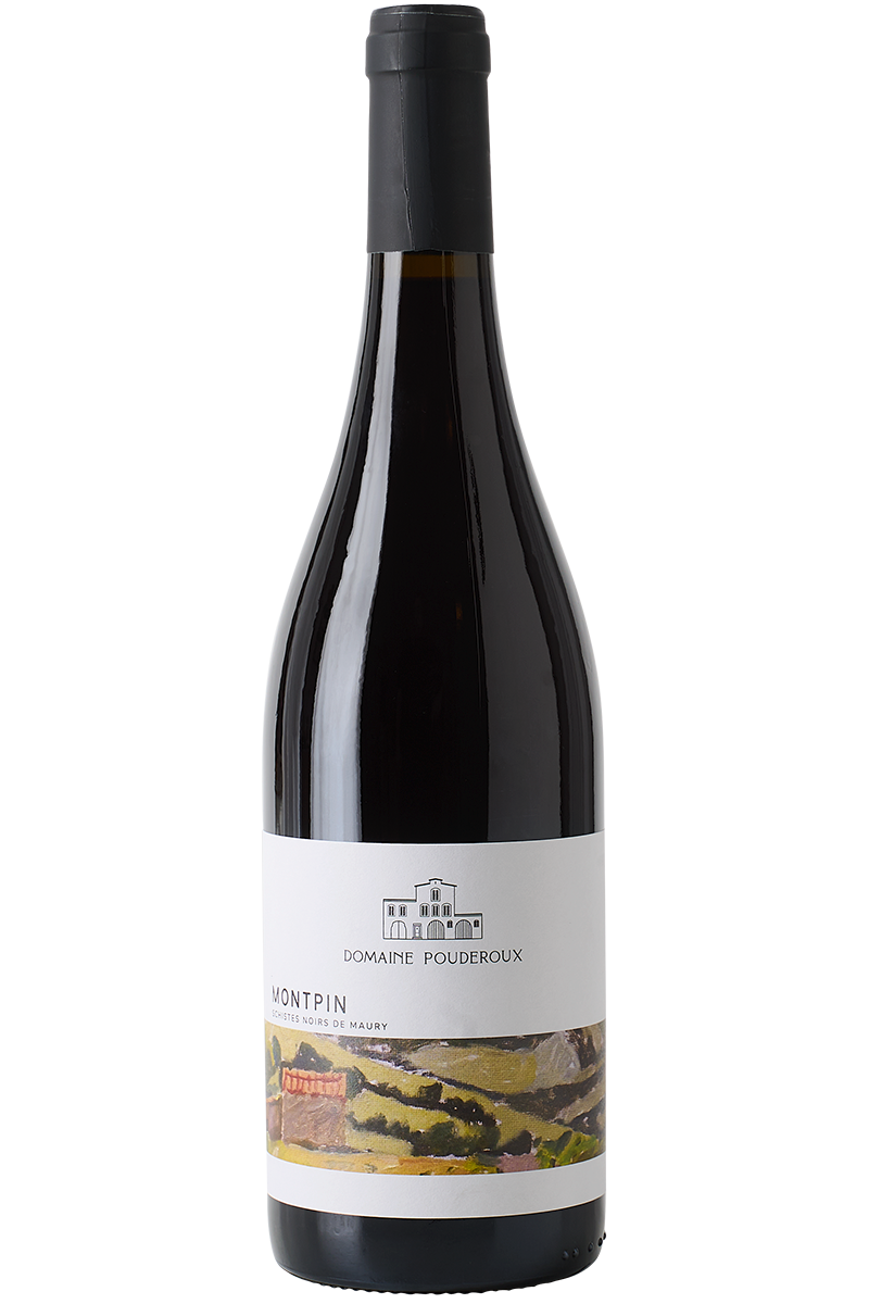 Eine Flasche französischer Bio Rotwein in einer Burgunderflasche mit schwarzer Kapsel.
