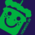 The happy green emoji on a field of blue.