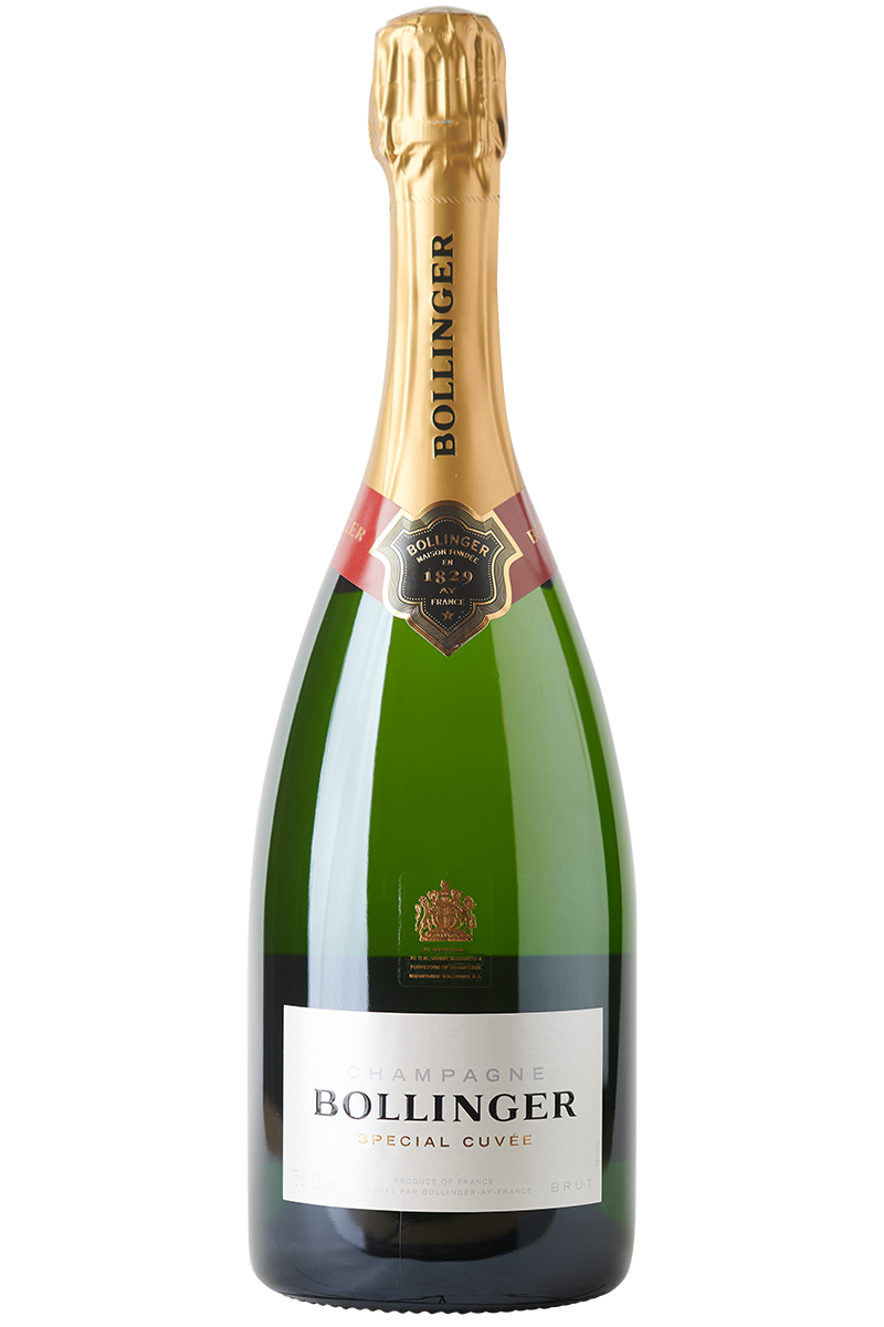 Eine Magnum Flasche Bollinger Champagner mit einer goldenen Kapsel.