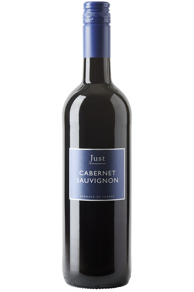 Eine Flasche französischer Rotwein in einer Bordeaux-Flasche mit einem blauen Schraubverschluss.
