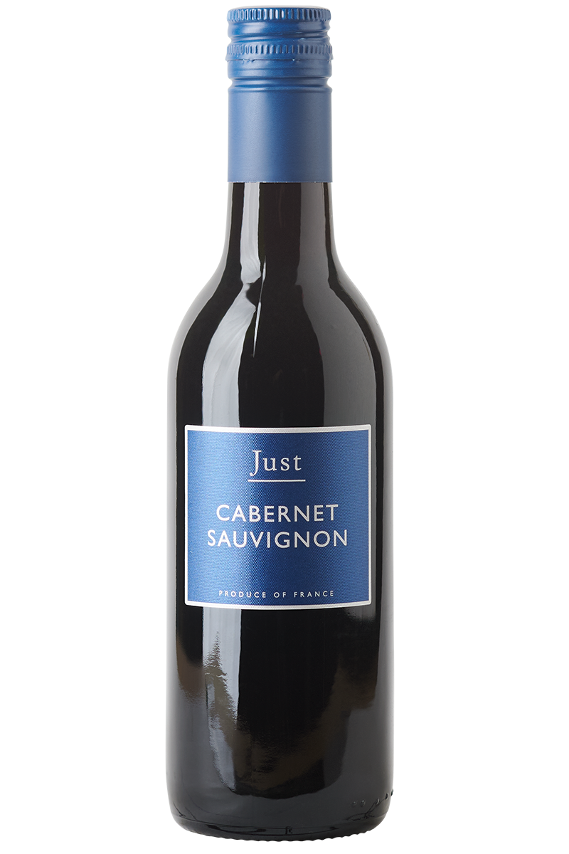 Eine Flasche Rotwein in einer kleinen Bordeaux-Flasche mit einem blauen Schraubverschluss.