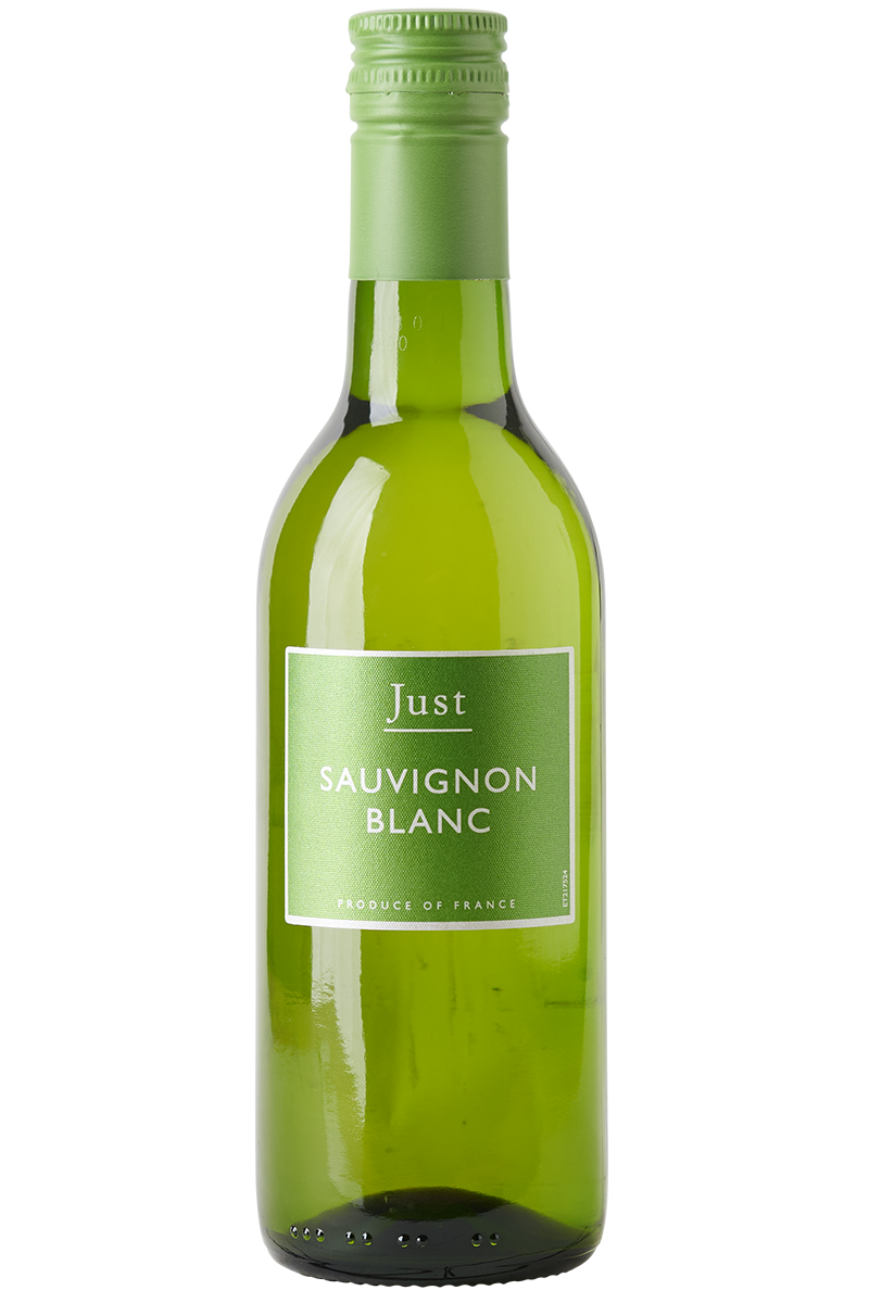 Eine Flasche Weißwein in einer kleinen Bordeaux-Flasche mit einem grünen Schraubverschluss.