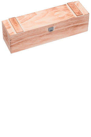 Eine versandfähige Holzkiste geflammt mit Holzwolle für eine Flasche.