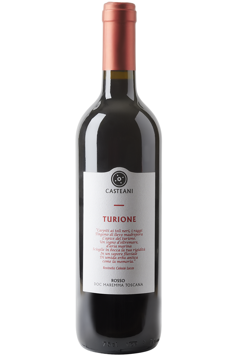 Eine Flasche italienischer Rotwein in einer Bordeaux Flasche mit einer roten Kapsel.