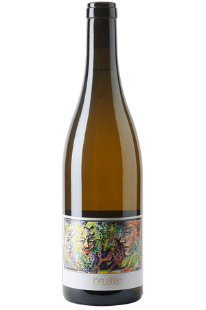Eine Flasche deutscher Weißwein in einer Burgunderflasche mit Kork und ohne Kapsel.