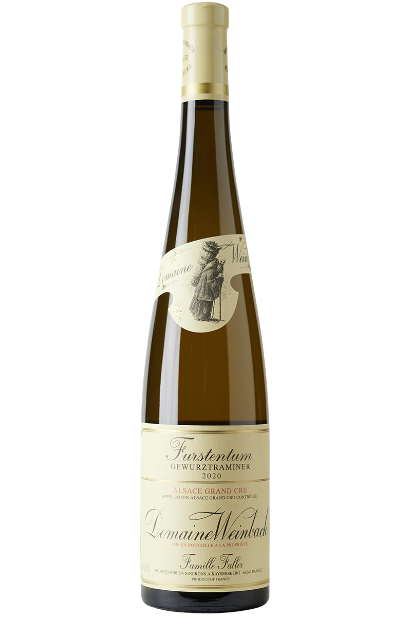 Eine Flasche elsässischer Bio Weißwein aus Gewurztraminer Trauben in einer Schlegelflasche mit einer beigen Kapsel.